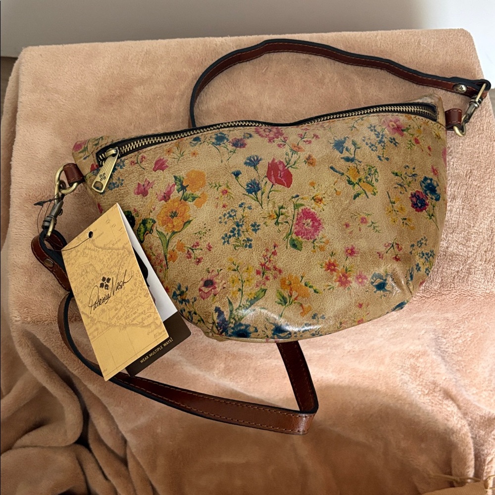 Patricia Nash Tinchi Belt Prairie Rose Crossbody Bag with Brown Leather Strap